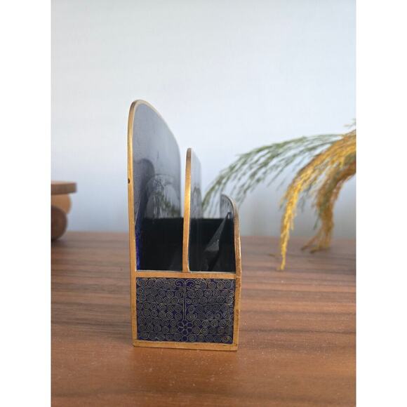 Vintage Mid Century Italian Brass Embossed Desk Letter Holder - Picture 2 of 8